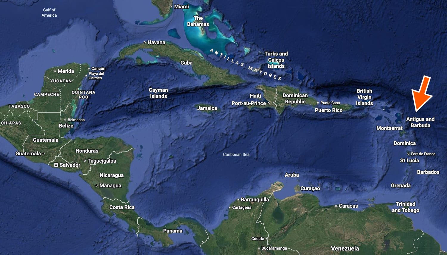 Antigua and Barbuda's position in the Caribbean